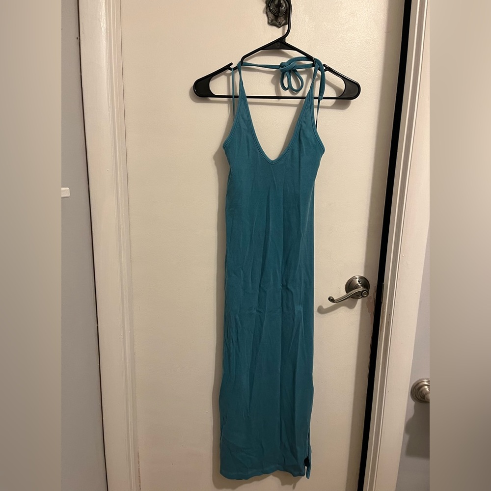 Fitted Rib-Knit Halter Midi Dress - Mediterranean Sea Old Navy S